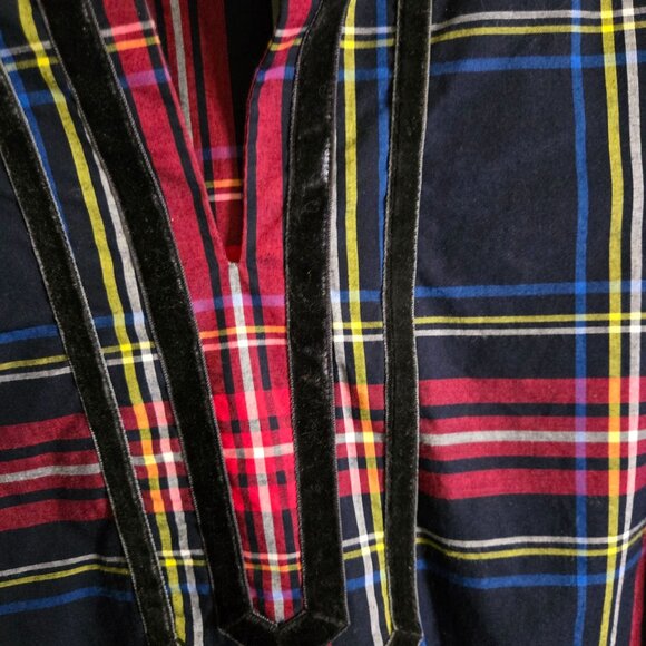 Talbots NWOT Split Neck Tunic Cabin Plaid Velvet Trim 100% Cotton Size 2Xp - Picture 4 of 7
